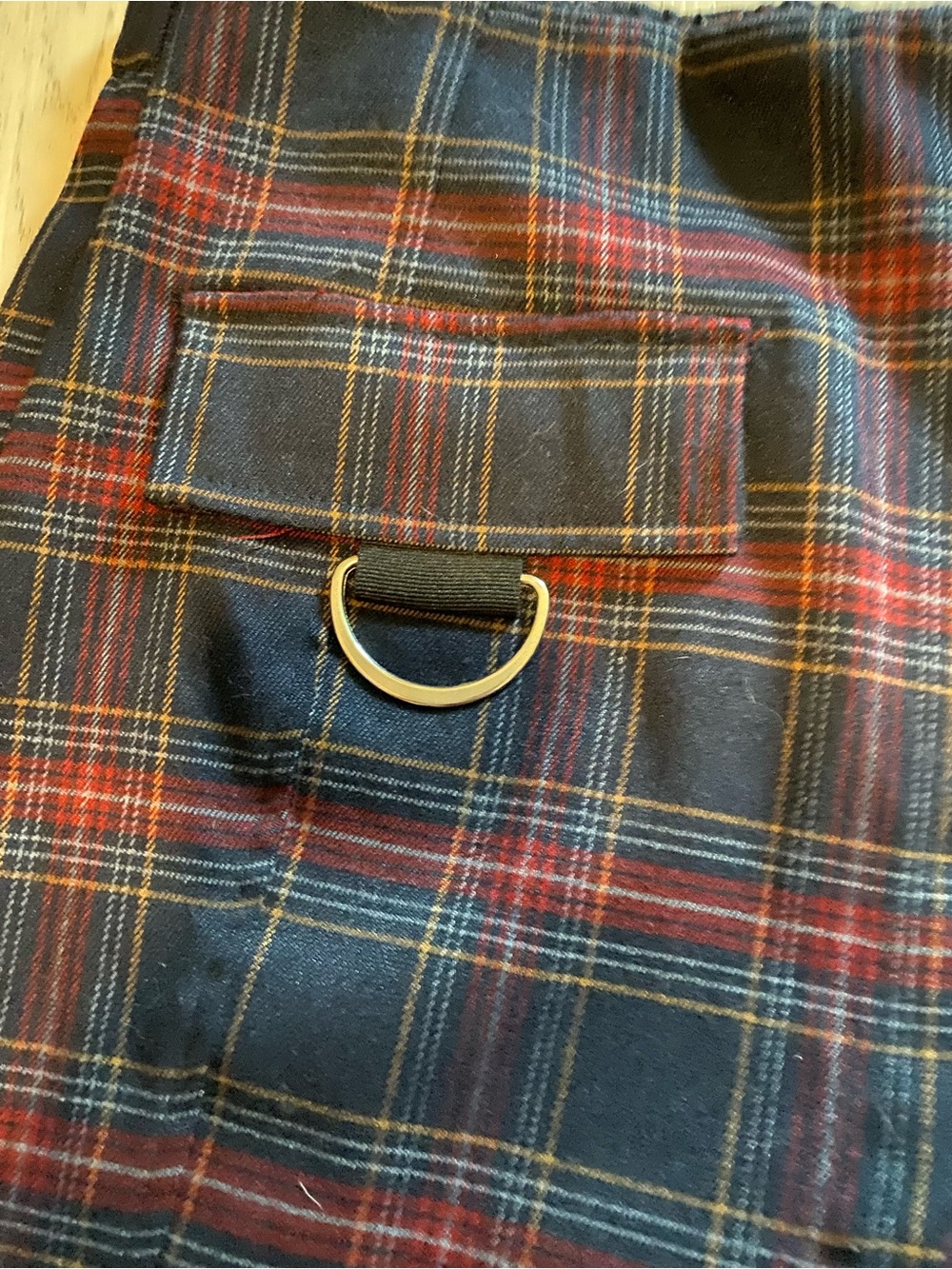 Plaid Pleated Skort with D-Ring Accent - Navy & Burgundy - Picture 2 of 6